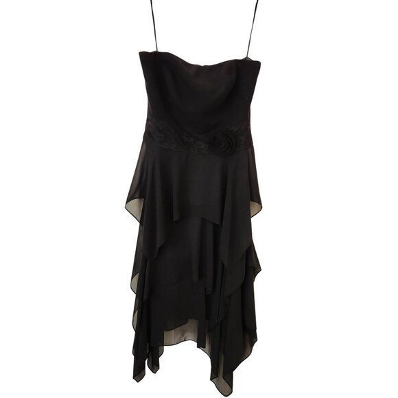 Liz Claiborne Dresses & Skirts - Liz Claiborne black Strapless Chiffon Dress Lace Rose Fairy Whimsigoth Dark Boho